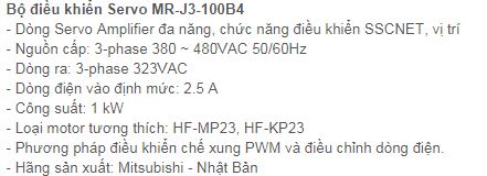 SERVO MITSUBISHI DÒNG MR-J3-100B4 