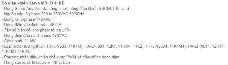  SERVO MITSUBISHI DÒNG MR-J3-11KB