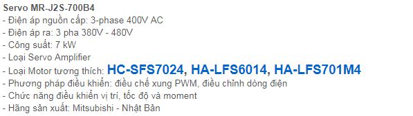 SERVO MITSUBISHI DÒNG MR-J2S-700B4 