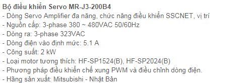  SERVO MITSUBISHI DÒNG MR-J3-200B4