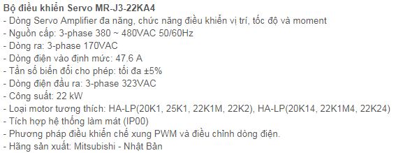 SERVO MITSUBISHI DÒNG MR-J3-22KA4