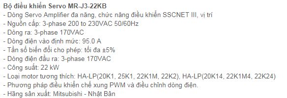 SERVO MITSUBISHI DÒNG MR-J3-22KB 