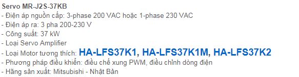 SERVO MITSUBISHI DÒNG MR-J2S-37KB