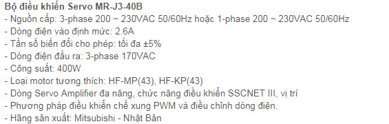 SERVO MITSUBISHI DÒNG MR-J3-40B
