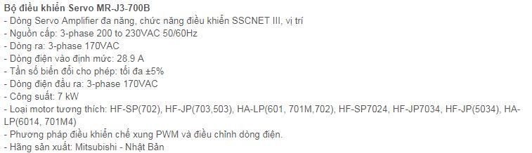 SERVO MITSUBISHI DÒNG MR-J3-700B 