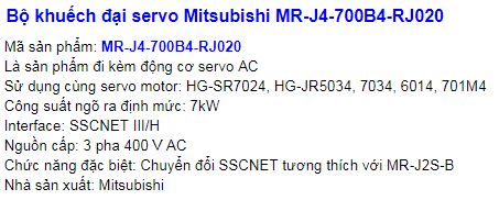 SERVO MITSUBISHI DÒNG MR-J4-700B4-RJ020