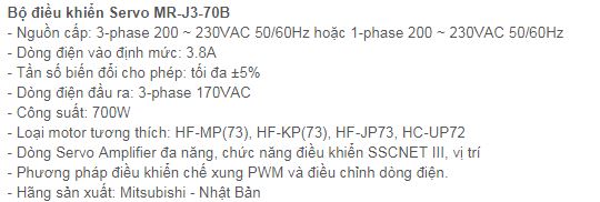 SERVO MITSUBISHI DÒNG MR-J3-70B